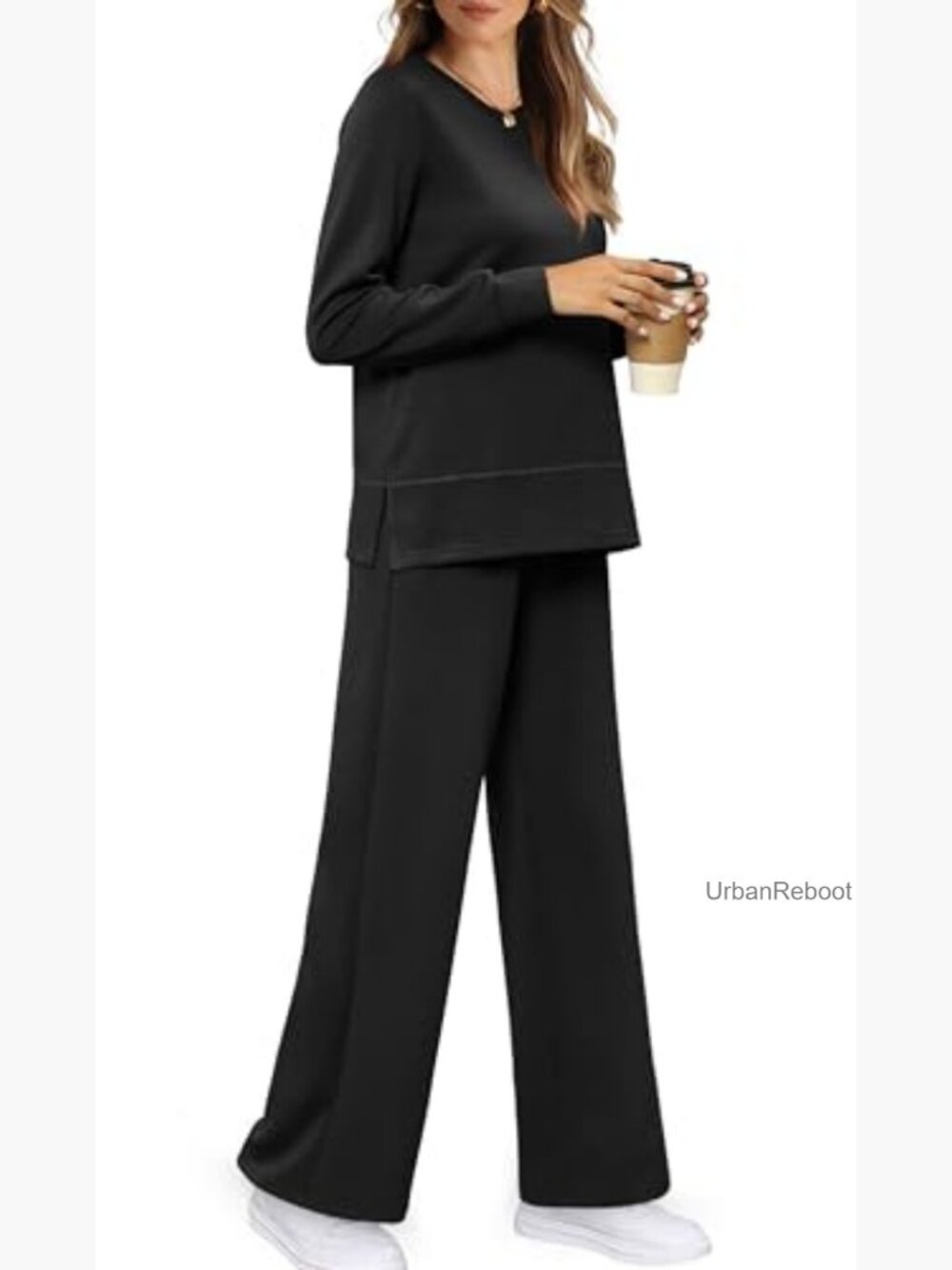 Women's 2 Piece Lounge Set Sweatshirt Wide Leg Tracksuit Casual Travel Outfits - Picture 3 of 7